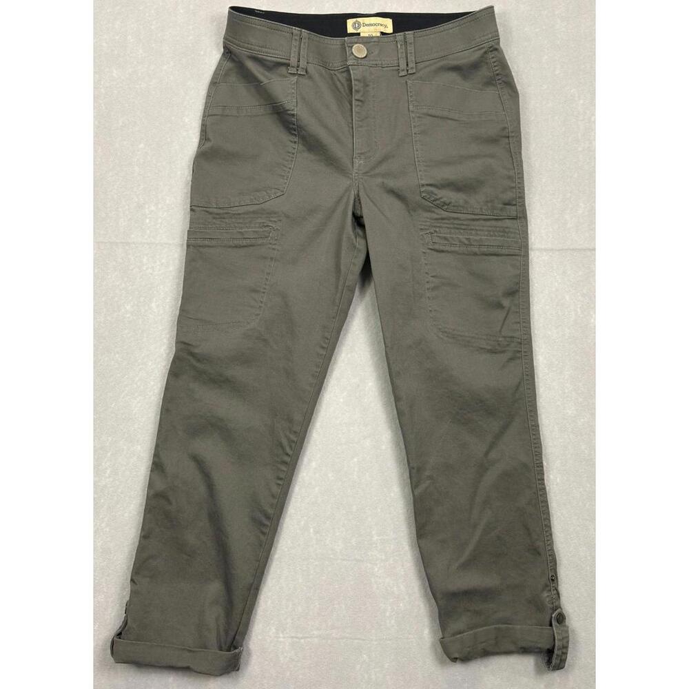 Democracy Pants Women 10 Gray Cargo Ab Technology Roll Tab Straight Leg Stretch